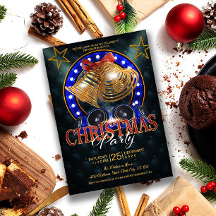 Elegante Gold Bells und Gold Stars Weihnachten Einladung