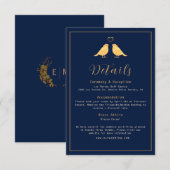 Elegante Gold Birds Navy Blue Wedding Details Begleitkarte (Vorne/Hinten)