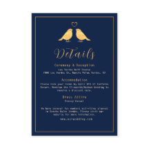Elegante Gold Birds Navy Blue Wedding Details