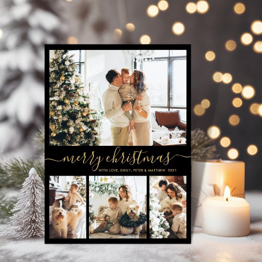 Elegante Gold Black 4 Foto Collage Weihnachten