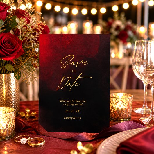 Elegante Gold Black and Red Wedding Save The Date