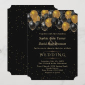 Elegante Gold Black Balloons Confetti Wedding Einladung (Vorne/Hinten)