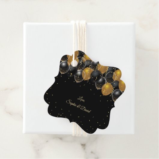 Elegante Gold Black Balloons Confetti Wedding Geschenkanhänger (Beispiel)