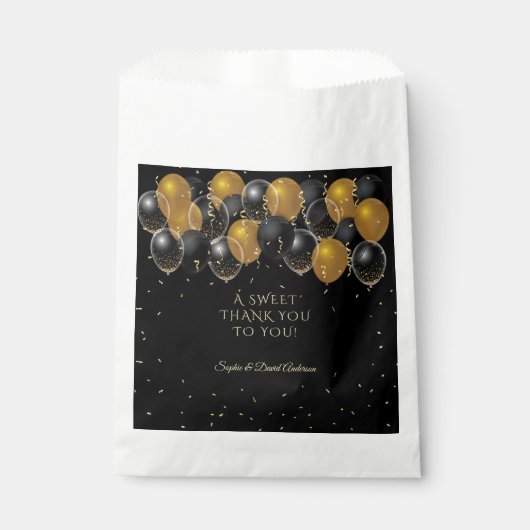 Elegante Gold Black Balloons Confetti Wedding Geschenktütchen (Vorderseite)