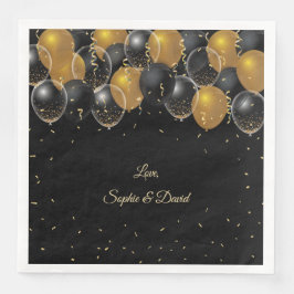 Elegante Gold Black Balloons Confetti Wedding Serviette