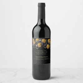 Elegante Gold Black Balloons Confetti Wedding Weinetikett