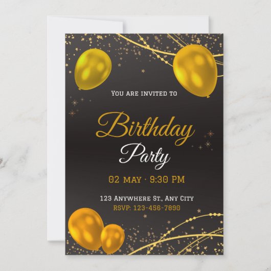 Elegante Gold & Black Birthday Party Einladung (Vorderseite)