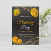 Elegante Gold & Black Birthday Party Einladung (Stehend Vorderseite)