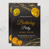 Elegante Gold & Black Birthday Party Einladung (Vorne/Hinten)