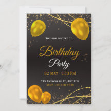 Elegante Gold & Black Birthday Party Einladung