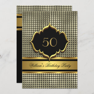 Elegante Gold Black Birthday Party Mens Man Einladung