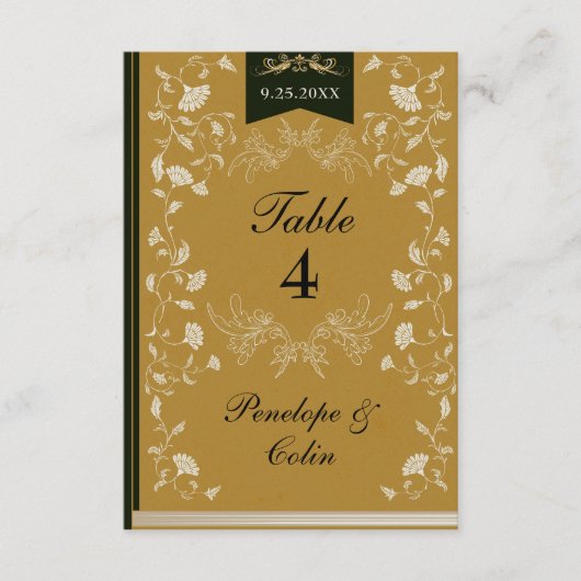 Elegante Gold Black Book Cover Wedding Tischnummer (Vorderseite)