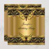 Elegante Gold Black Butterfly Geburtstagsparty Einladung (Vorne/Hinten)