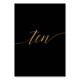 Elegante Gold Black Calligraphy 10 Tischnummern