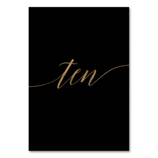 Elegante Gold Black Calligraphy 10 Tischnummern (Rückseite)