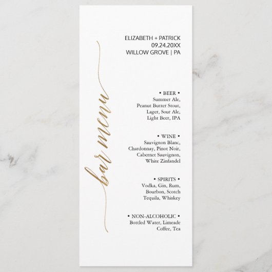 Elegante Gold & Black Calligraphy Bar Menu Card Menükarte (Vorderseite)