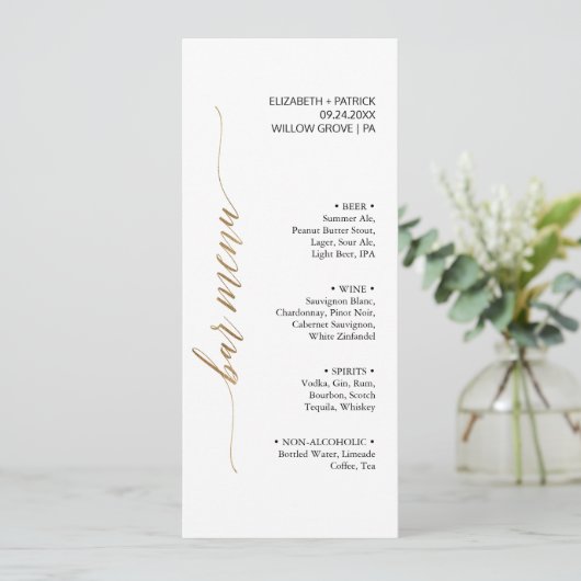 Elegante Gold & Black Calligraphy Bar Menu Card Menükarte (Stehend Vorderseite)