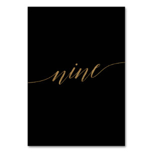 Elegante Gold Black Calligraphy Neun Tischnummern