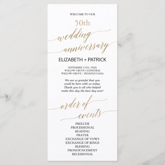 Elegante Gold Black Calligraphy Wedding Anniversar Programm (Vorderseite)