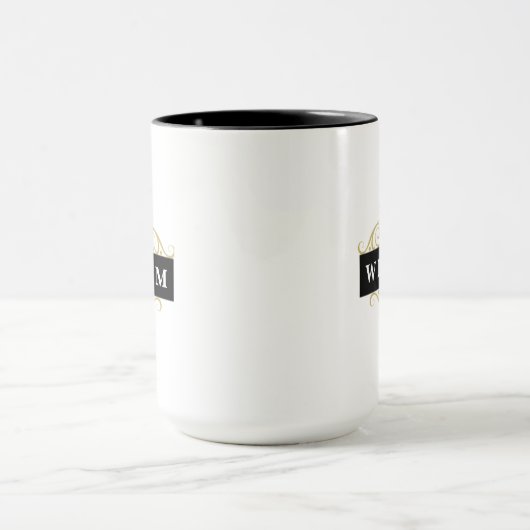 Elegante Gold Black Customizable Monogram Tasse (Zentrum)