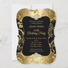 Elegante Gold Black Damask Blumengarten Geburtstag Einladung