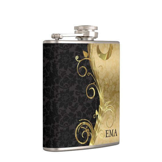 Elegante Gold Black Damask Flachmann (Rechts)