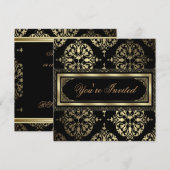 Elegante Gold Black Damask Party Einladungen (Vorne/Hinten)