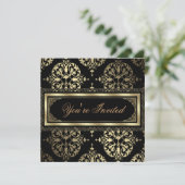 Elegante Gold Black Damask Party Einladungen (Stehend Vorderseite)