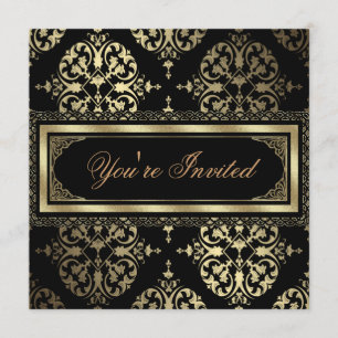 Elegante Gold Black Damask Party Einladungen