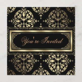 Elegante Gold Black Damask Party Einladungen