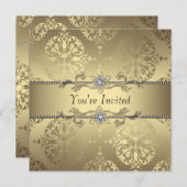 Elegante Gold Black Damask Party Einladungen (Vorne/Hinten)