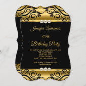 Elegante Gold Black Damask Pearl Birthday Party Einladung (Vorne/Hinten)