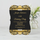 Elegante Gold Black Damask Pearl Birthday Party Einladung (Stehend Vorderseite)