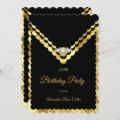 Elegante Gold Black Diamond Geburtstagsparty Einladung (Vorne/Hinten)