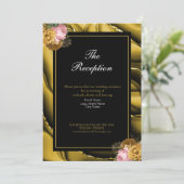 Elegante Gold Black Floral Agate Hochzeitsempfang Einladung (Stehend Vorderseite)