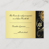 Elegante Gold & Black Floral Scroll RSVP Karte (Rückseite)
