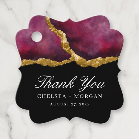 Elegante Gold Black Gemstone Agate Hochzeit Geschenkanhänger (Vorderseite)