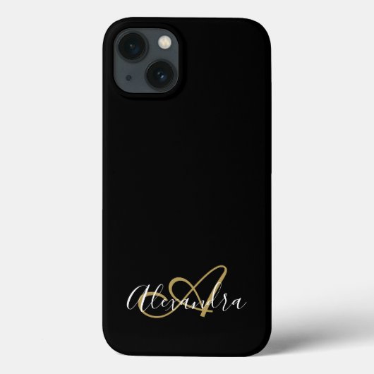 Elegante Gold Black Girly Script Name Monogram Case-Mate iPhone Hülle (Rückseite)