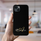 Elegante Gold Black Girly Script Name Monogram Case-Mate iPhone Hülle