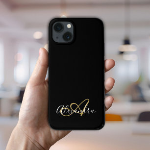 Elegante Gold Black Girly Script Name Monogram Case-Mate iPhone Hülle