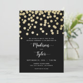 Elegante Gold & Black Glitzer Confetti Minimalisti Einladung (Stehend Vorderseite)