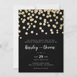 Elegante Gold & Black Glitzer Confetti Minimalisti Einladung