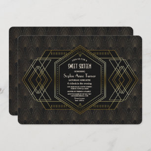 Elegante Gold Black Great Gatsby 16 . Geburtstag Einladung