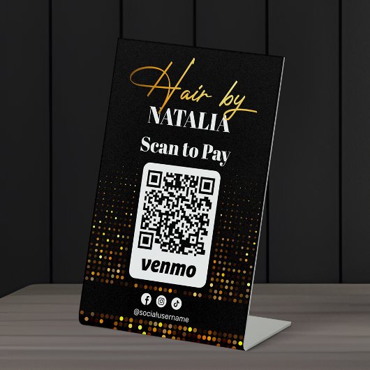 Elegante Gold Black Hair Stylist Venmo Scannen zu Sockelschild