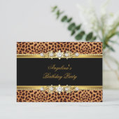 Elegante Gold Black Leopard Geburtstagsparty Einladung (Stehend Vorderseite)
