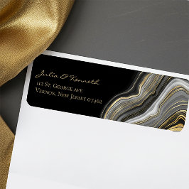 Elegante Gold Black Marble Wedding Rücksendeadress