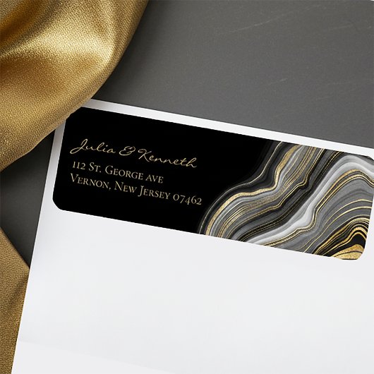 Elegante Gold Black Marble Wedding Rücksendeadress