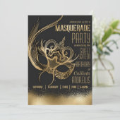 Elegante Gold Black Masquerade 16 . Geburtstag Einladung (Stehend Vorderseite)