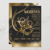 Elegante Gold Black Masquerade 16 . Geburtstag Einladung (Vorne/Hinten)
