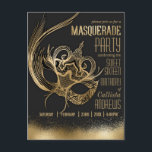 Elegante Gold Black Masquerade 16 . Geburtstag Einladungspostkarte<br><div class="desc">Die elegante und glamouröse Masquerade-Motto Sweet 16 Birthday Party Einladung ist die perfekte Wahl für Ihren besonderen Tag. Es zeigt ein handgezeichnet Imitat, das auf Goldfolie gedruckt ist und in einer aufwändigen Maske auf einem schwarzen Hintergrund dargestellt ist. Ein besprühter Goldeffekt wird sowohl auf dem Grund der Einladung als auch...</div>